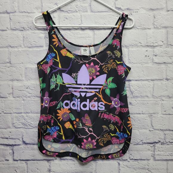 Adidas Poisonous Garden Floral Tank Top Womens S Frogs Flowers Hippie Activewear